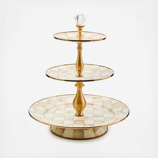 Mocha Check Enamel 3-Tier Sweet Stand