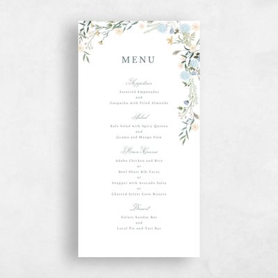 Dusty Blue Wedding Menu - Laurelwood