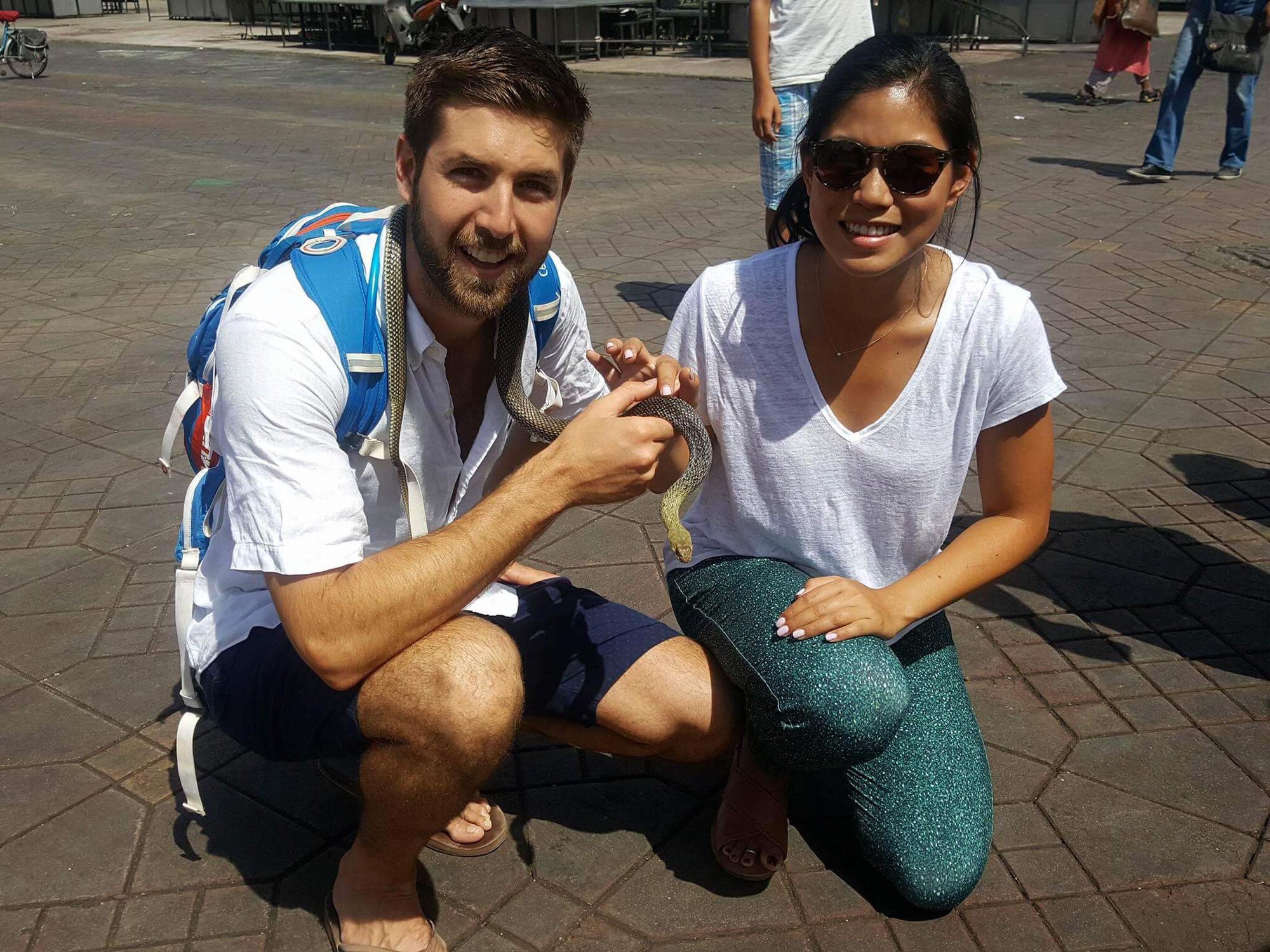 Taming snakes in the Jemma el Fna in Marrakech, Morocco.