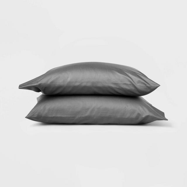 Standard 500 Thread Count Washed Supima Sateen Solid Pillowcase Set Dark Gray - Casaluna™