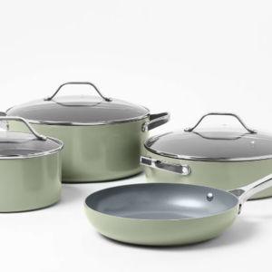 7pc Nonstick Ceramic Coated Aluminum Cookware Set Sage Green - Figmint™: Induction & Dishwasher Safe, PFOA/PTFE-Free