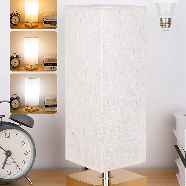 Soilsiu Bedside Table Lamp Bedroom 3 Color Options Desk Lamps with Modern Fabric Shade Reading Nightstand Lamps for Living Room, Kids Room, Dorm, Office (LED Bulb Included)