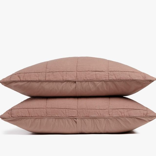 Linen Box Quilted Sham Set (Size: King, Color: Clay)