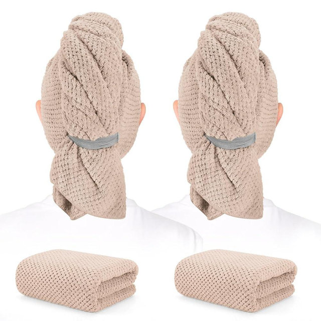 BEoffer 2 Pack Microfiber Hair Towel - 41 x 24 inches Super Soft, Absorbent, Fast Drying Without Frizz Hair Towel Wrap for Women Long, Thick, Curly Hair - Hair Turbans with Elastic Strap