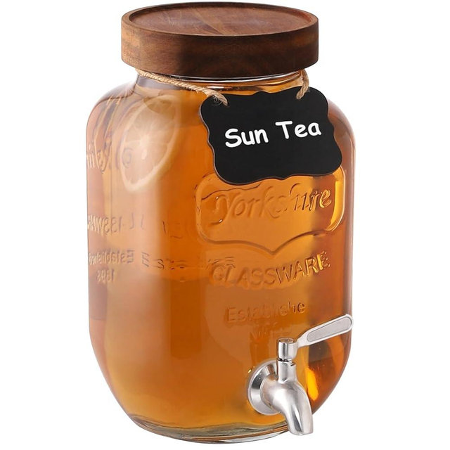 1 Gallon Drink Dispenser with Spigot 18/8 Stainless Steel – Airtight & Leakproof Glass Sun Tea Jar with Anti-Rust Lids, Beverage Dispenser for Parties