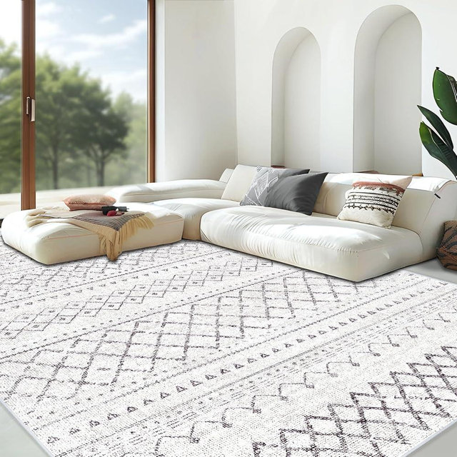 Area Rug for Living Room 9x12: Large Washable Boho Moroccan Rugs Geometric Neutral Rug, Non-Slip Foldable Morden Farmhouse Indoor Floor Carpet for Bedroom Dining Table Home（Dark Grey,9X12）