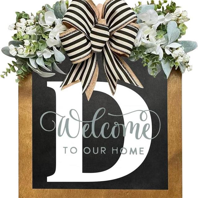 16'' Personalized Last Name Welcome Sign, Door Wreaths for Front Door Outside, Spring Wreath for Front Door Decor, Farmhouse New Home Gifts for Home (D)