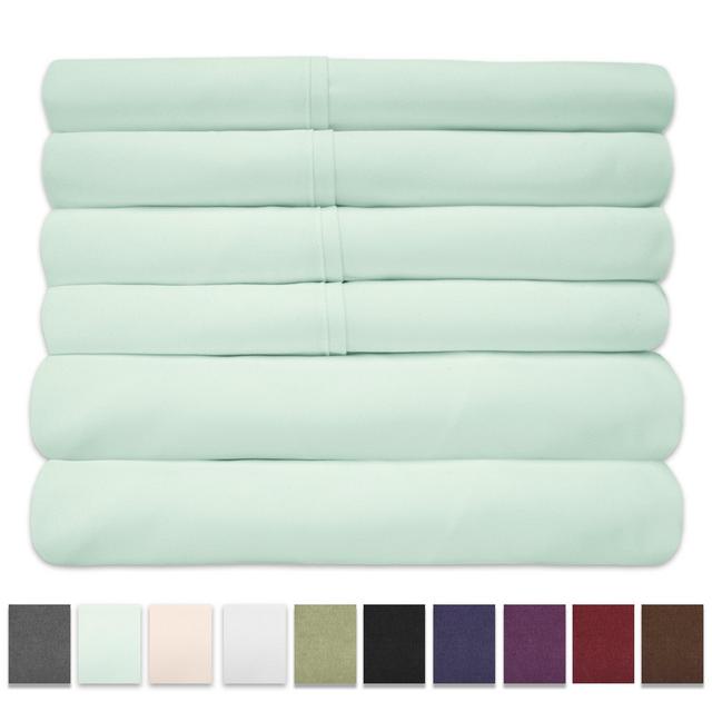 6 Piece 1500 Thread Count Egyptian Quality Deep Pocket Bed Sheet Set - 2 EXTRA PILLOW CASES, GREAT VALUE - Queen, Mint