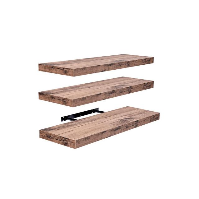 Set of 3 Sorbus Rectangle Floating Shelves with Invisible Brackets - for Bedroom, Kitchen Decor, Bathroom Shelves