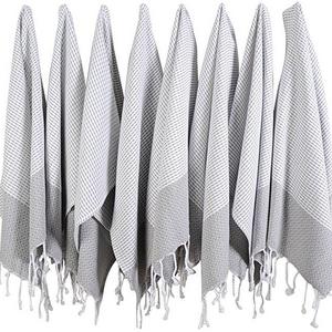 SET of 8 Turkish Cotton Hand Face Towel Set Peshtemal Washcloth Kitchen Tea Towel Dish Cloth Set (Grey)