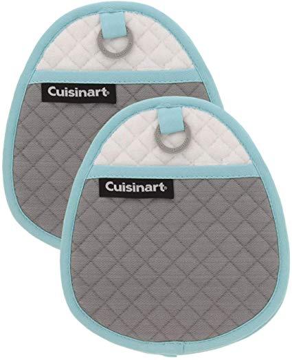 Cuisinart Quilted Silicone Pot Holders and Oven Mitts with Soft Insulated Pockets, 2pk - Heat Resistant Hot Pads, Potholder, Trivets with Non-Slip Grip to Safely Handle Hot Cookware - Drizzle Grey