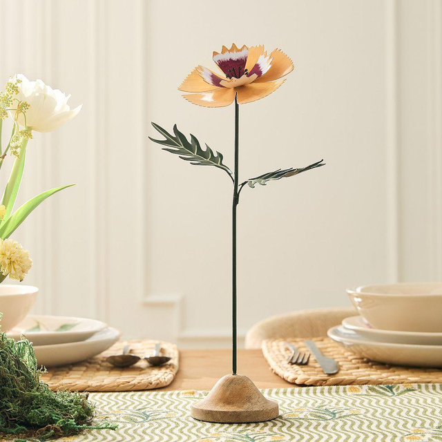 Easter Metal Flower Objects Anemone, Pink, Metal,12in