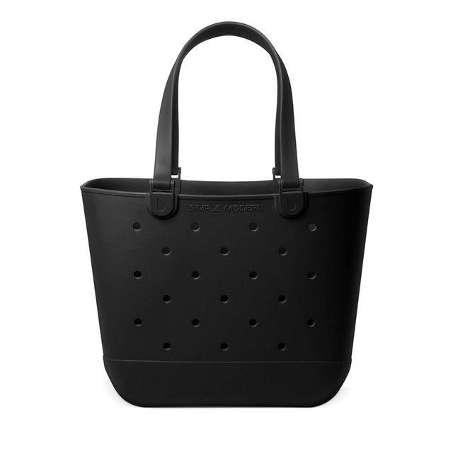 Simple Modern Extra-Large Beach Bag | Waterproof Getaway Rubber Tote with Zipper Pocket for Travel, Pool, Boat, Groceries, Sports | Midnight Black