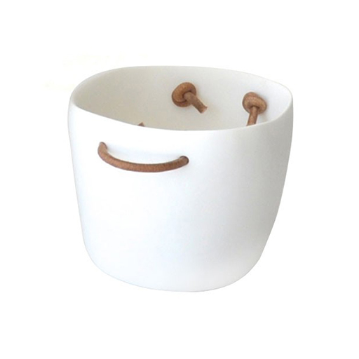 Ice Bucket with Leather Handles, White