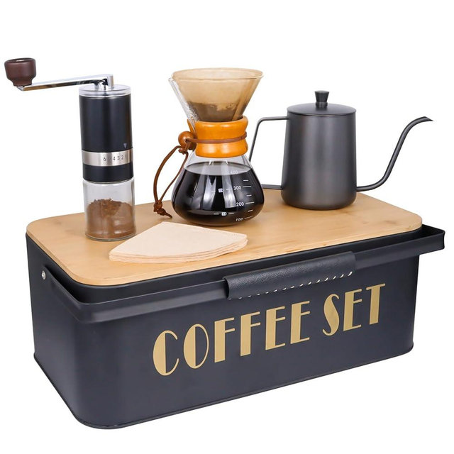 SOTECH Pour Over Coffee Maker Set Portable Pour Over Set-Manual Coffee Grinder Heatproof Glass Coffee Dripper for Traveling Camping