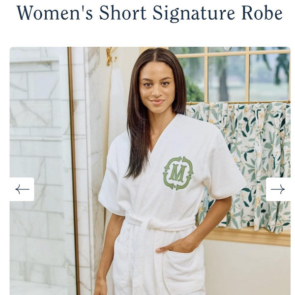 White Short Signature Robe with added F initial in Green