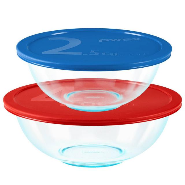 Pyrex 2pc 2.5qt and 4qt Glass Mixing Bowls with Plastic Lids