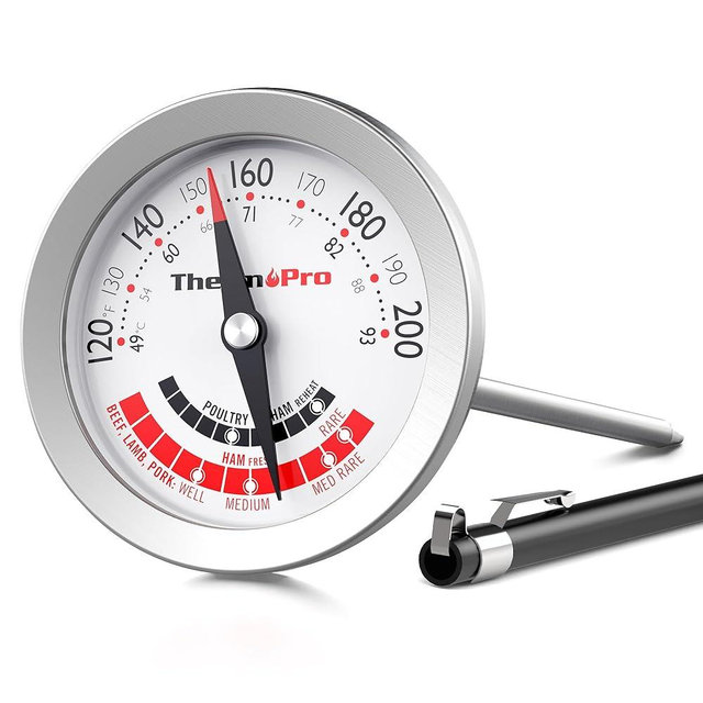 ThermoPro APT200 Meat Thermometer for Cooking with Extra-Large 2-Inch Dial, Analog Dial Food Cooking Thermometer with 5.1" Stainless Steel Probe for Poultry, Ham, Pork, Beef Candy Making Accessory