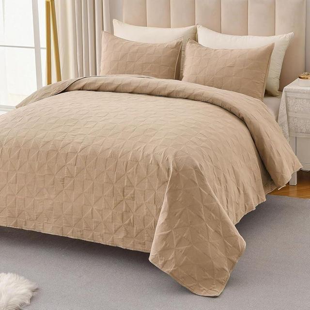 OARAGE King/Cal King Size Quilt Bedding Set Beige Lightweight Quilted Bedspreads,3 Pieces Microfiber Coverlet Set with Shams (1 Quilt,2 Pillow Shams)