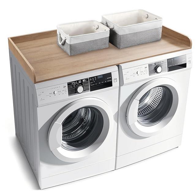 GLDZI Washer Dryer Countertop with 2 Pack Storage Baskets, Wood Washer and Dryer Countertop with Non-Slip Pads/Edge Rails for Laundry Room Storage and Organization, 27.5" W x 54" L(Woodcolor)