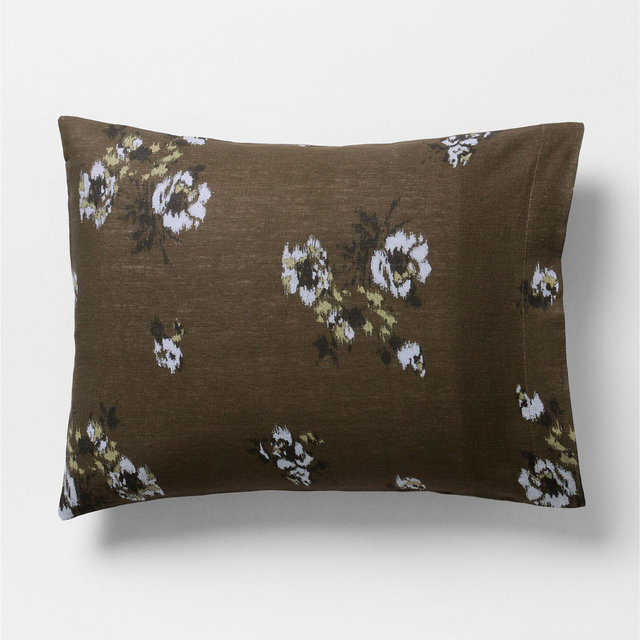 Mountain Floral Cotton Linen Burnt Green Standard Bed Pillow Sham