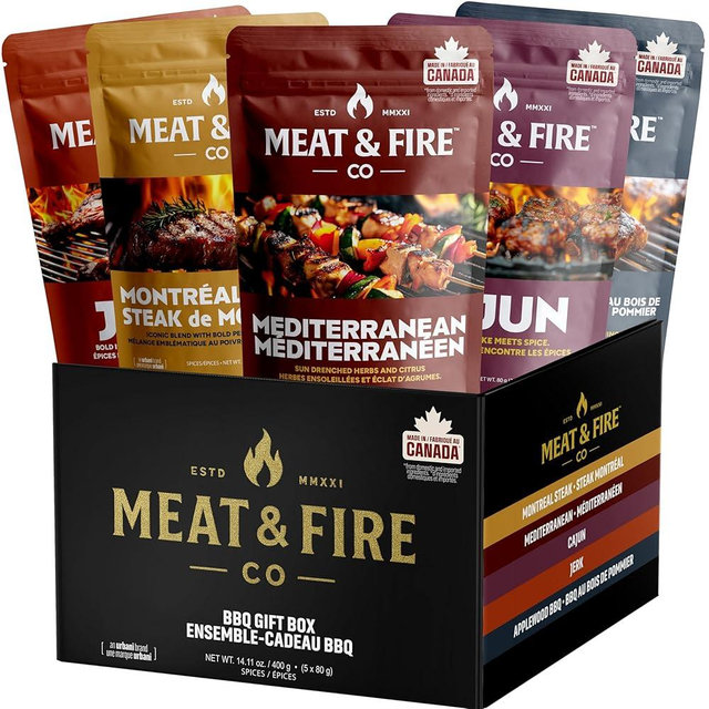 BBQ Rubs & Seasonings Gift Set for Men – 5 Gourmet Grilling & Smoking Spices in Gold Foil Gift Box, Meat & Fire Co., BBQ Accessories Gift for Dad, Grill & Smoker Lovers