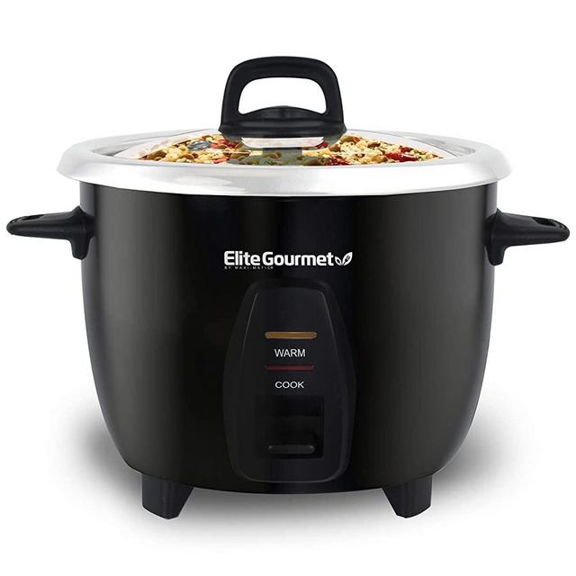 Elite Gourmet Maxi-Matic Electric Rice Cooker with Stainless Steel Inner Pot Makes Soups, Stews, Porridge's, Grains and Cereals, 10 cups cooked (5 Cups uncooked), Black