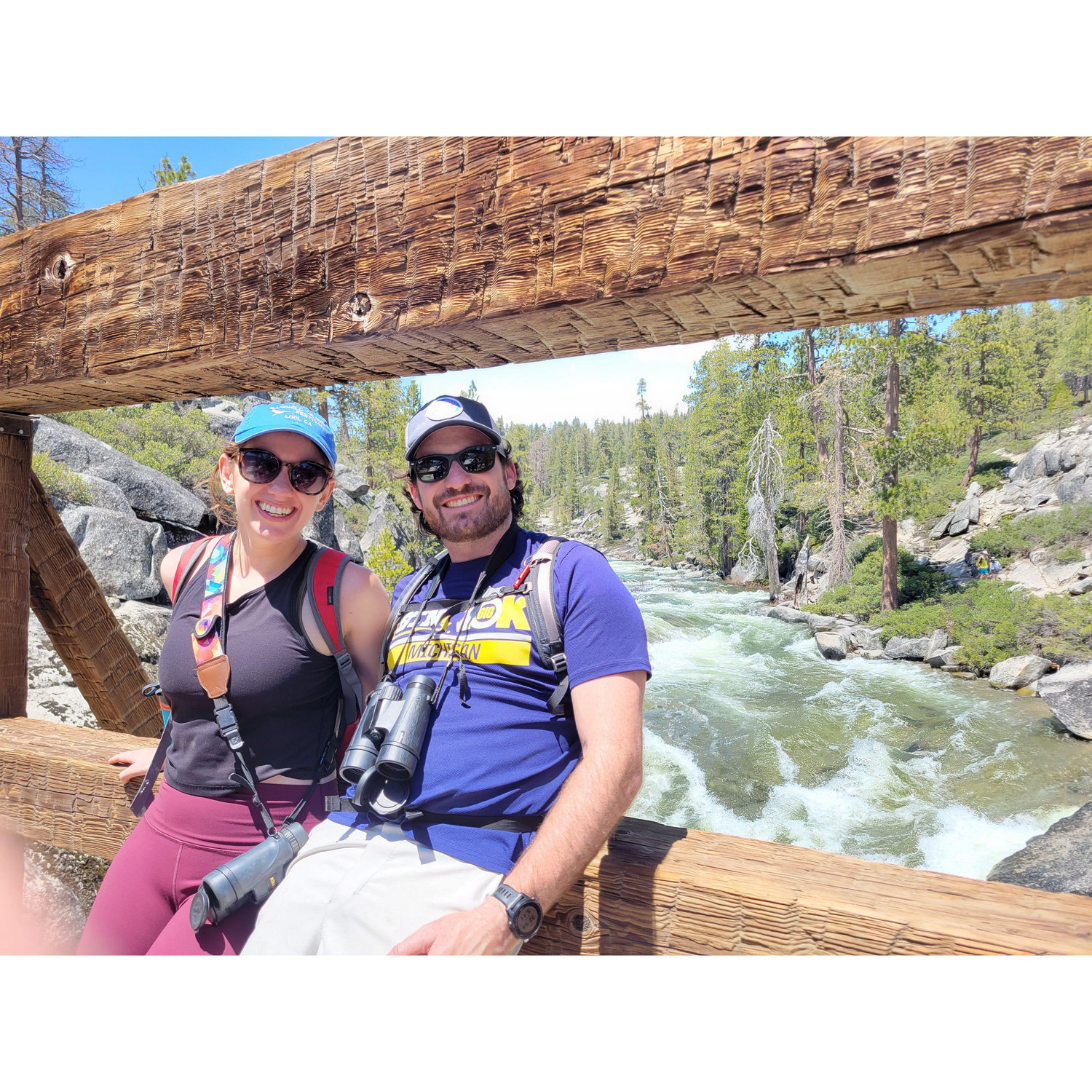 On the bridge over Yosemite Creek, hiking the Upper Yosemite Falls trail with Lisa! June 2023.