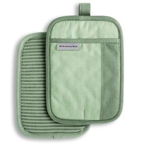 KitchenAid Beacon Two-Tone Non-Slip Pot Holder Set, Pistachio/Graphite Green, 7"x10", 2 Piece