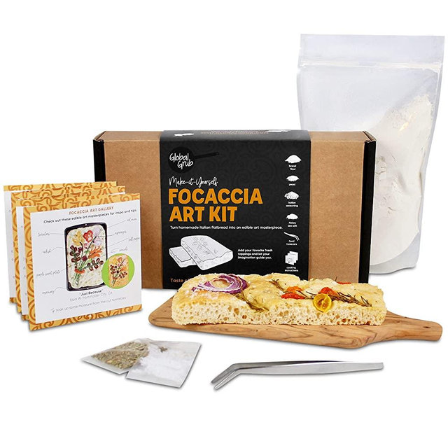 Global Grub DIY Focaccia Art Kit - Personalized Focaccia Bread. Kit Includes Flour, Yeast, Italian Seasoning, Flakey Sea Salt, Food Tweezers, Focaccia Art Gallery Inspo, Step-by-Step Instruction.