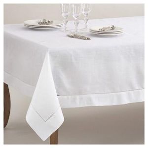 White Classic Hemstitch Border Design Tablecloth (70"x120") - Saro Lifestyle®