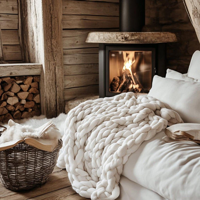 White Farmhouse Blanket, Winter Farmhouse Decor, Chalet Decor, Farmhouse Throw, Cozy Blanket, Winter Country House Blanket Decor