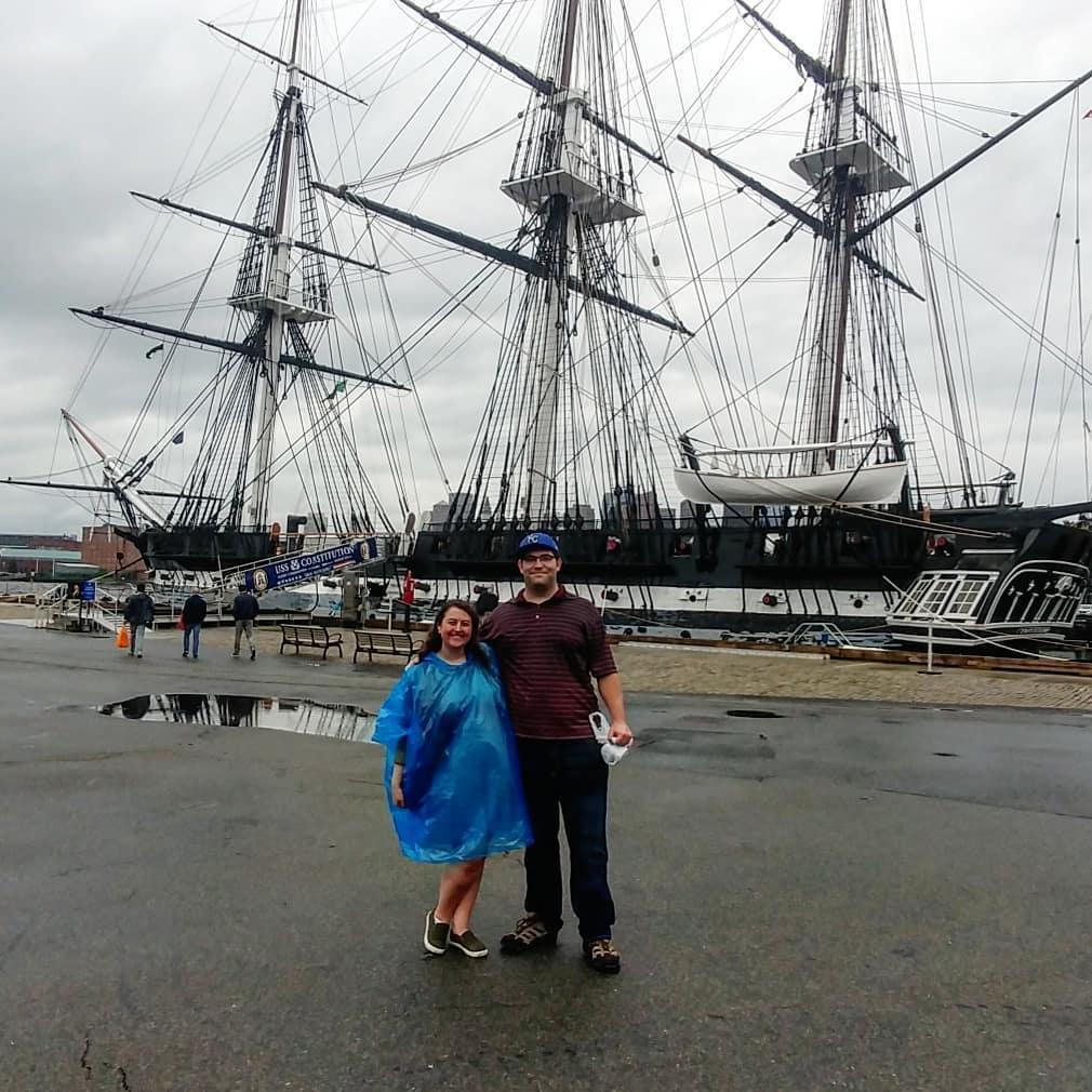 Alex and Andy in Boston in front of the USS Constitution