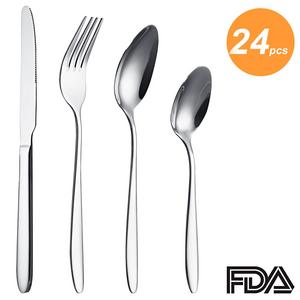 SUNPOLLO 24 Pieces Flatware Set Silverware Set, Stainless Steel Silver Cutlery Set Mirror Polished Tableware Set Utensil Set Include Knives, Forks, Spoons for Kitchen,Dishwasher Safe, Service for 6