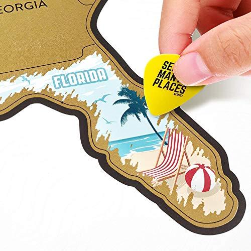 Scratch Off US - USA Map - United States Travel Road Trip Tracker Frameable Premium 28x22" Poster - Custom Illustrated States-Gold-See Many Places