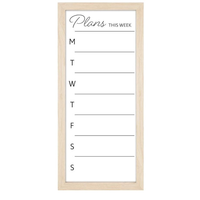 MCS Dry Erase Weekly Planner 11x24 Natural Framed Calander Whiteboard for Wall, Plan Your Week with Family Weekly Planner for Dinners, Sports, Events & More