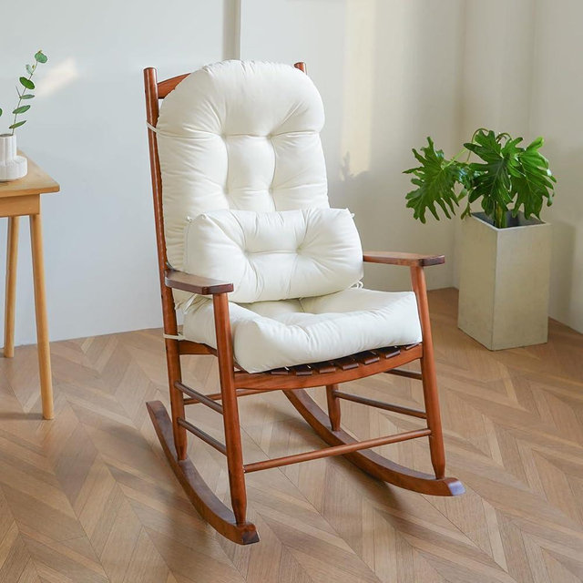 Activance Rocking Chair Cushion Indoor Large Chair Pads Set with Ties Extra Lumbar Pillow Premium Dutch Velvet High Resilience Filler Non-Slip Bottom, Beige