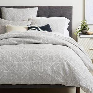 Organic Geo Waffle Jacquard Duvet Cover, Full/Queen, Platinum