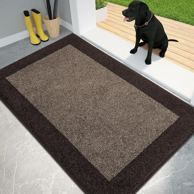 PURRUGS Dirt Trapper Door Mat 32" x 48", Non-Slip/Skid Machine Washable Entryway Rug, Shoes Scraper, Throw Rug, Super Absorbent Area Rug for Muddy Wet Shoes and Paws, Grayish Brown & Coffee