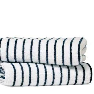 2-Piece 100% Cotton Navy Striped Cabana Beach Towel Set