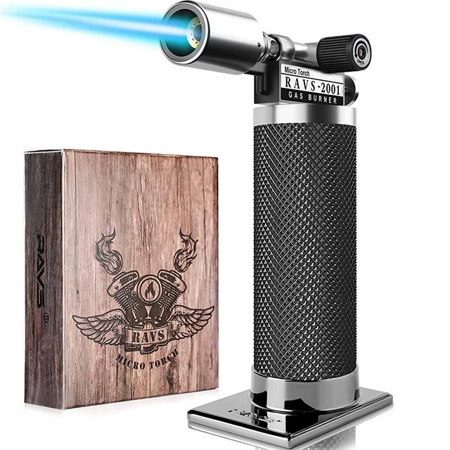 Butane Torch, Kitchen Torch Lighters Butane Refillable With Safety Lock Rotating Angles Adjustable Flame, Creme Brulee Torch for Desserts and Baking, Blow Torch for Cooking (Butane Gas Not Included)