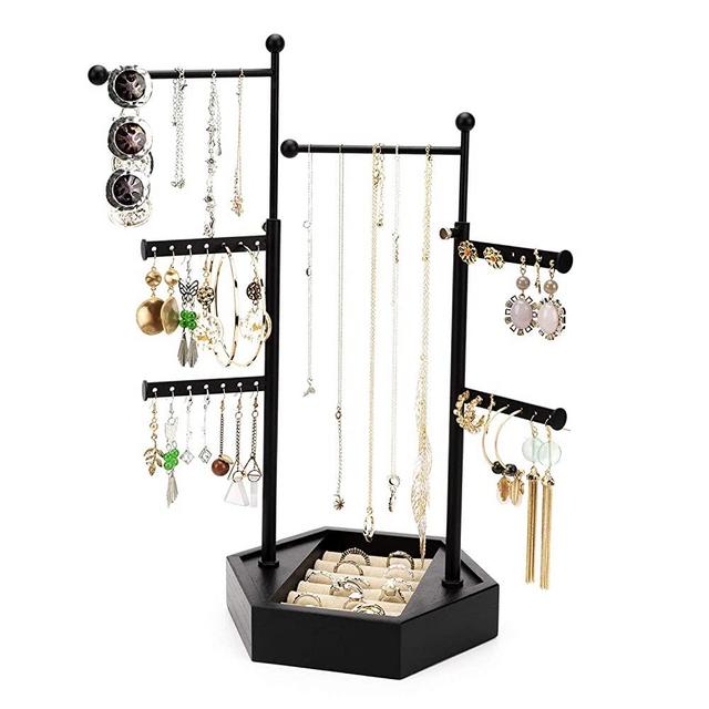 Emfogo Jewelry Organizer Tree Stand - 6 Tier Jewelry Holder Stand with Adjustable Height Necklace Organizer Display for Earrings Ring Bracelet (Black)