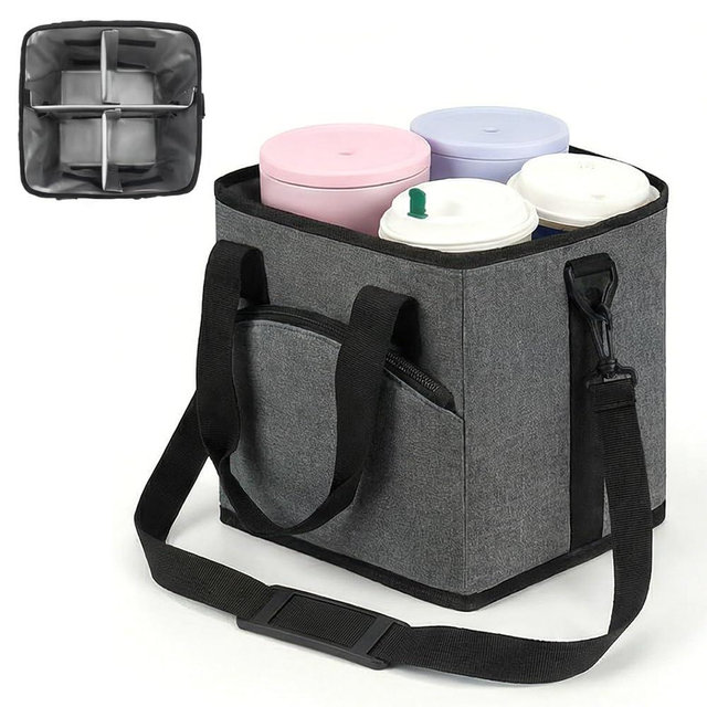 Family Size 4 Compartment Drink Bag, 2026 Tumbler Drink Bag Carrier with Adjustable Strap, Insulated Water Bottle Holder for Hiking, Walking, Sports, Travel