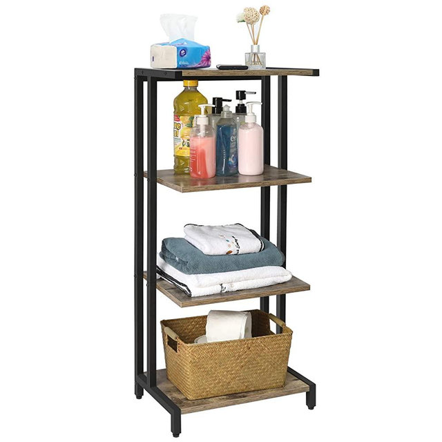 4 Tier Multifunctional Compact Display Shelf Rack by X-cosrack , Free Standing Tower Shelf Unit ,Small Floor Shelving Display Unit,Industrial Corner Shelves for Bathroom,Office, Bedroom, Living Room