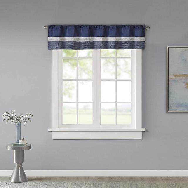 Madison Park Amherst Single Panel Faux Silk Rod Pocket Curtain With Privacy Lining for Living Room, Window Drapes for Bedroom and Dorm, 50x18, Navy