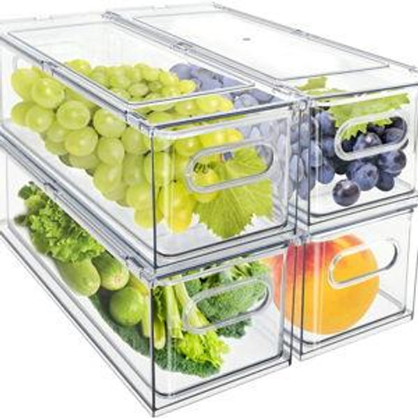 Stackable Fridge Drawers Pull-out Storage Bins with Handle