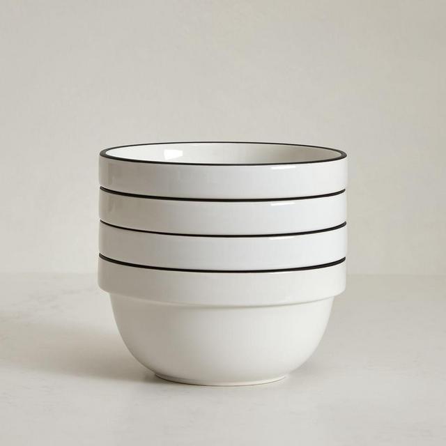 Utility Dinnerware Cereal Bowl, Black and White, Set of 4