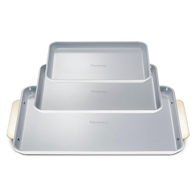 Caraway Non-Stick Ceramic Baking Sheet Trio - Naturally Slick Ceramic Coating - Non-Toxic, PTFE & PFOA Free - 18 x 13" Large, 15 x 10" Medium, & 9" x 13" Small - White