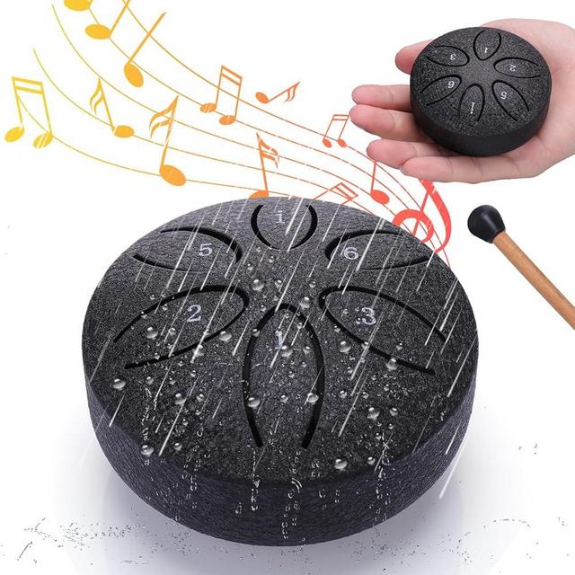 BUSOHA Rain Drum for Outside Garden - 3 Inches 6 Notes Steel Tongue Drum Waterproof Rain Chime for Garden Instrument, Mini Hand Drum Outdoor