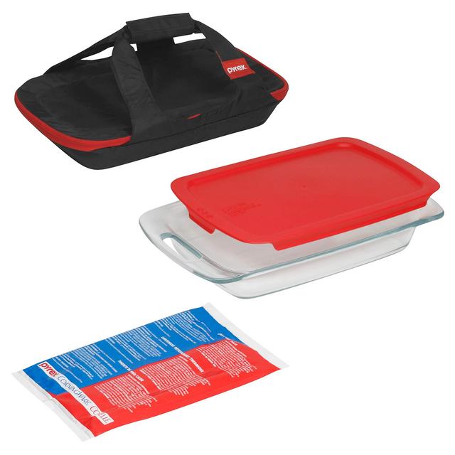 Pyrex Portables Glass Food Bakeware and Storage Containers (4-Piece Set, Insulated Carrier, BPA Free Lids)